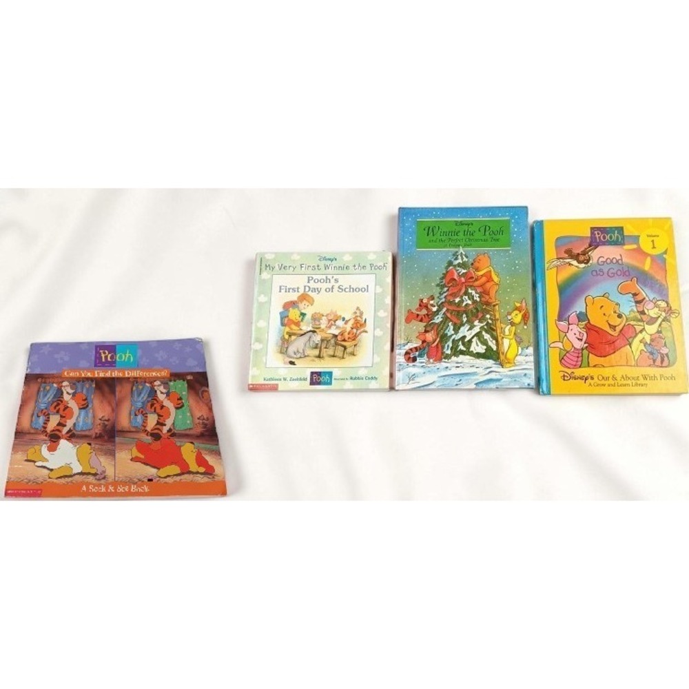 Winnie the Pooh Book Lot 4 Disney Seek Find Christmas School Good as Gold